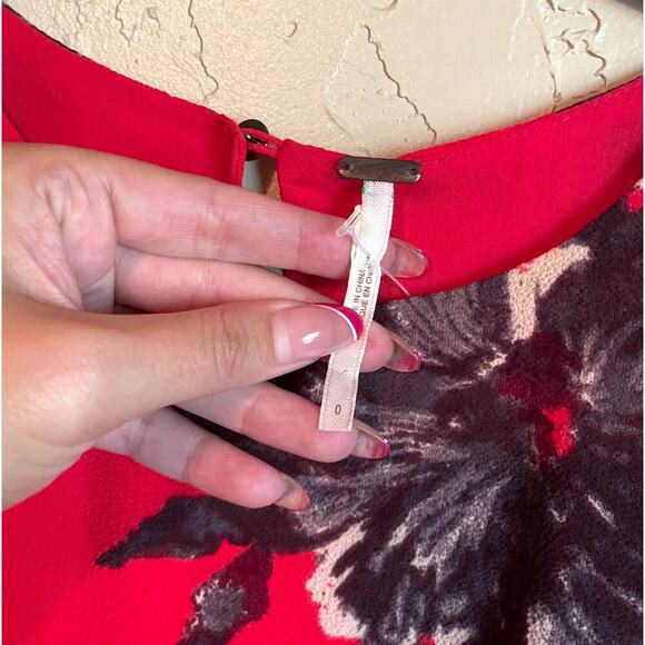 Free People Red Floral Smocked Mini Dress with Tie Back Size Small - Picture 10 of 11